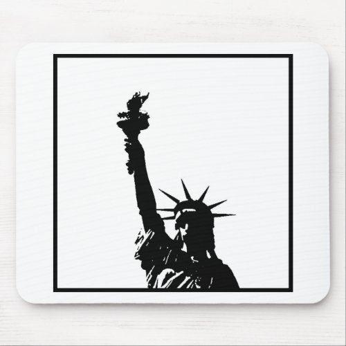 Black  White Pop Art Statue of Liberty Silhouette Mouse Pad