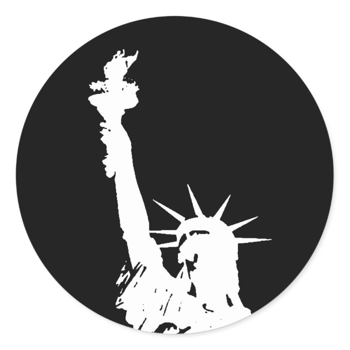 Black & White Pop Art Statue of Liberty Silhouette Round Stickers