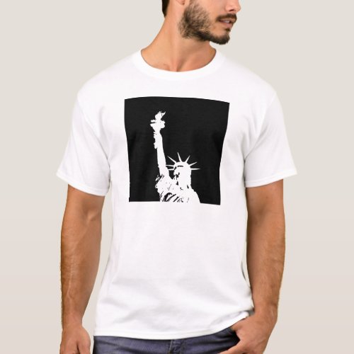 Black  White Pop Art Statue of Liberty Silhouette T_Shirt