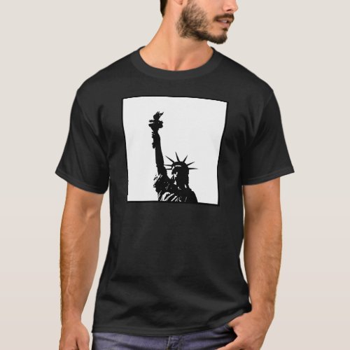 Black  White Pop Art Statue of Liberty Silhouette T_Shirt