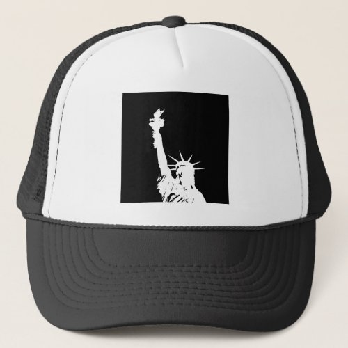 Black  White Pop Art Statue of Liberty Silhouette Trucker Hat