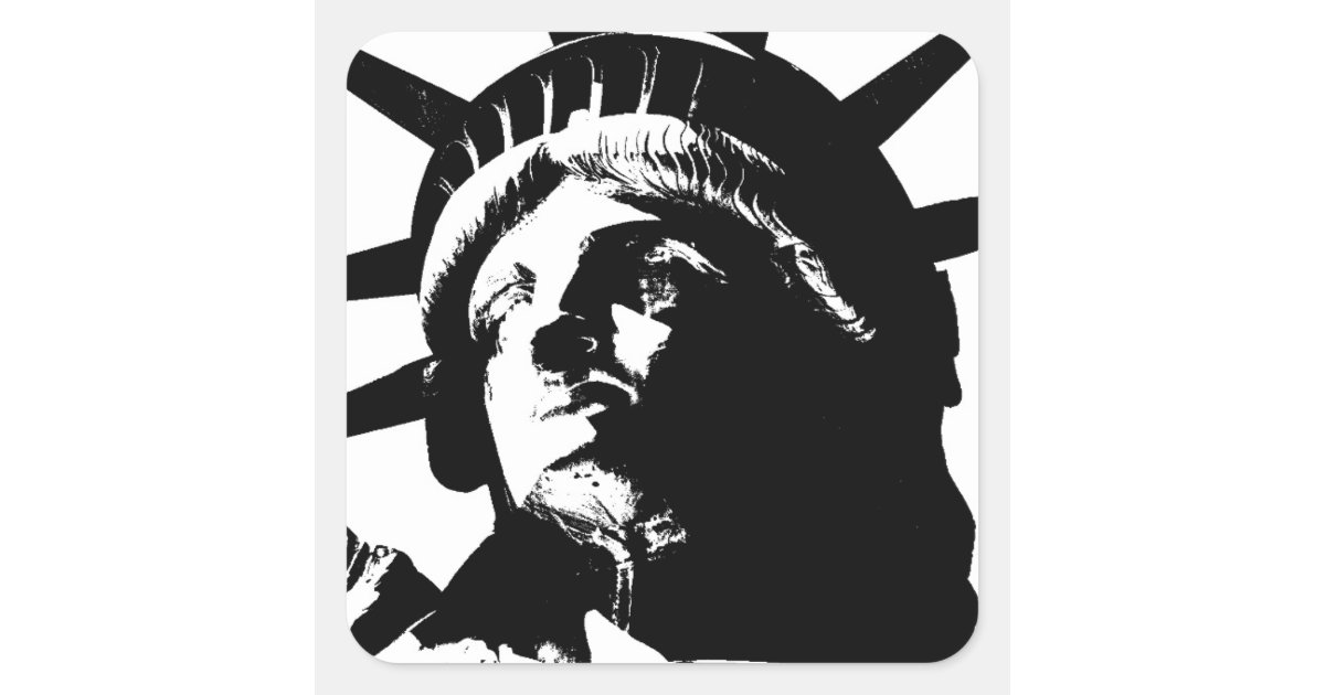 Black White Pop Art Statue Of Liberty Square Sticker Zazzle Com