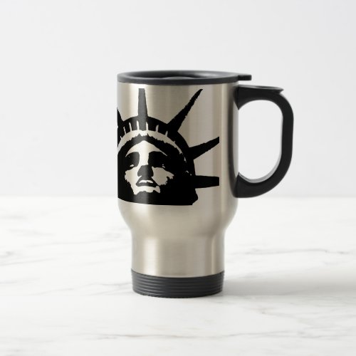 Black  White Pop Art Statue of Liberty Travel Mug