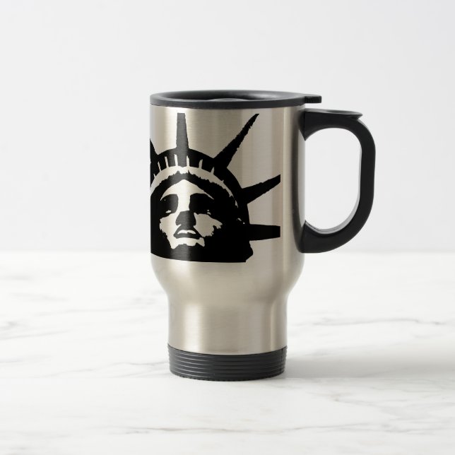 Black & White Pop Art Statue of Liberty Travel Mug (Right)