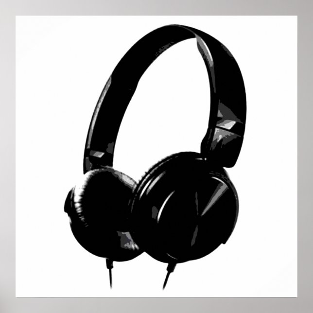 Black White Pop Art Style Headphone Poster (Front)
