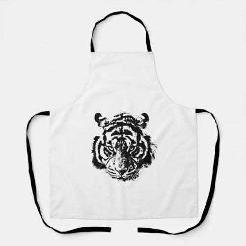 Black  White Pop Art Tiger Apron