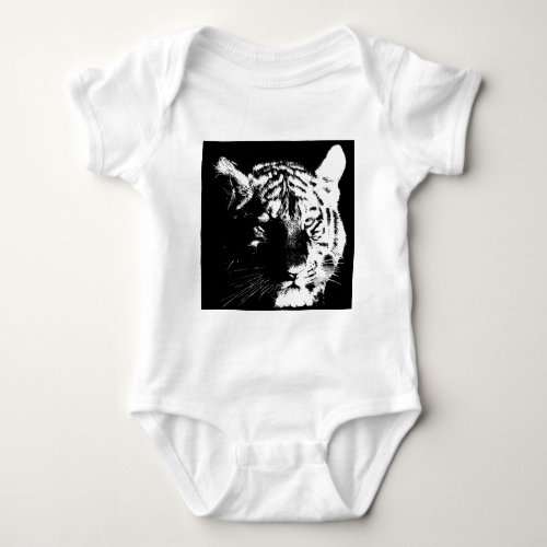 Black  White Pop Art Tiger Baby Bodysuit
