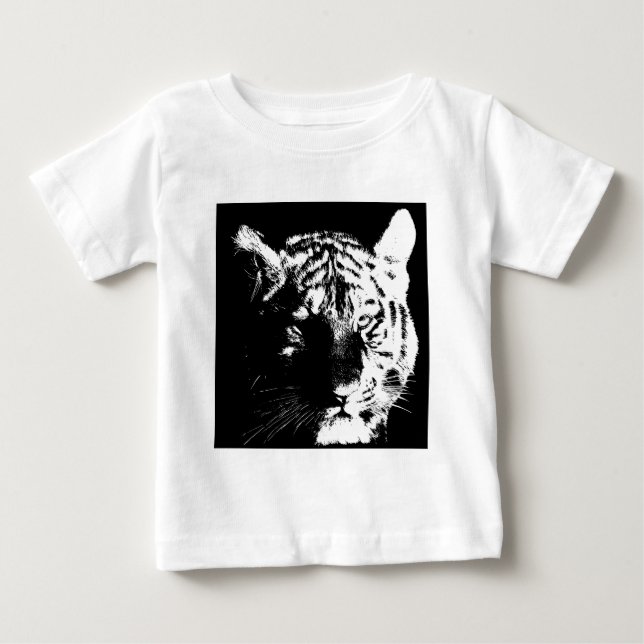 Black & White Pop Art Tiger Baby T-Shirt (Front)