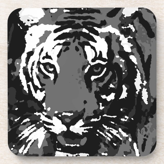 Black White Pop Art Tiger Beverage Coaster (Front)