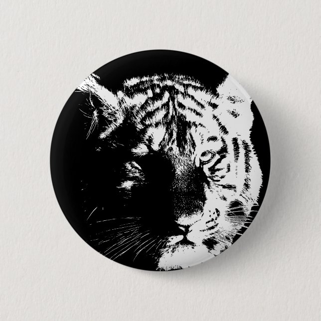 Black & White Pop Art Tiger Button (Front)