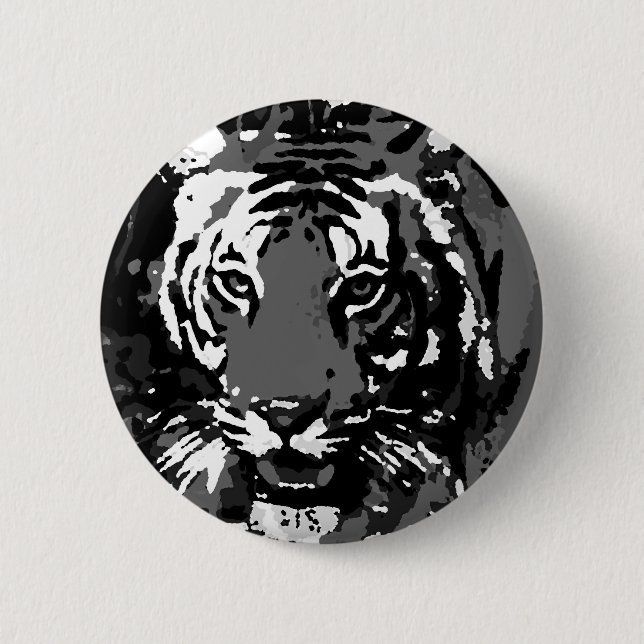 Black White Pop Art Tiger Button (Front)