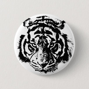 Black & White Pop Art Tiger Button