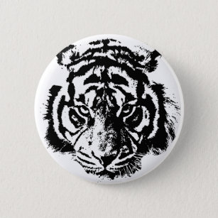 Black & White Pop Art Tiger Button