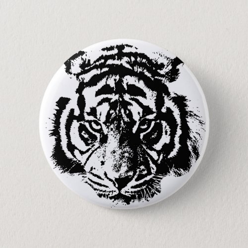 Black  White Pop Art Tiger Button