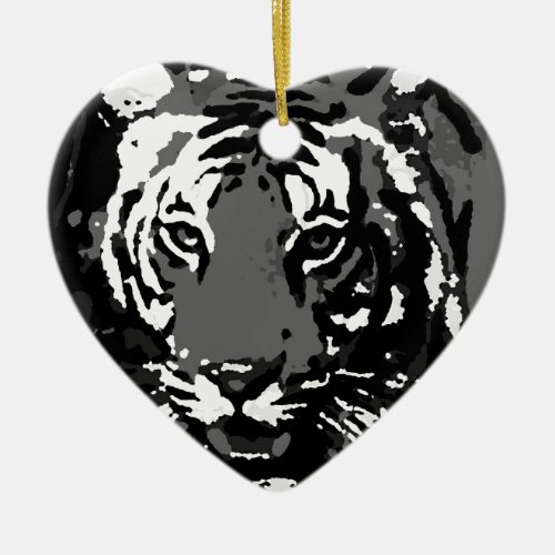 Black White Pop Art Tiger Ceramic Ornament