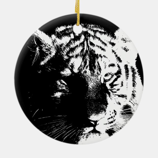 Black & White Pop Art Tiger Ceramic Ornament (Back)