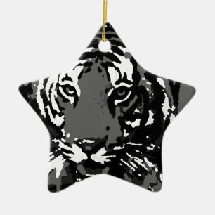 Black White Pop Art Tiger Ceramic Ornament