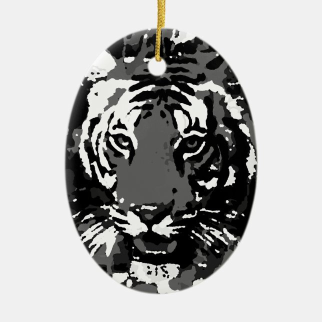 Black White Pop Art Tiger Ceramic Ornament (Front)