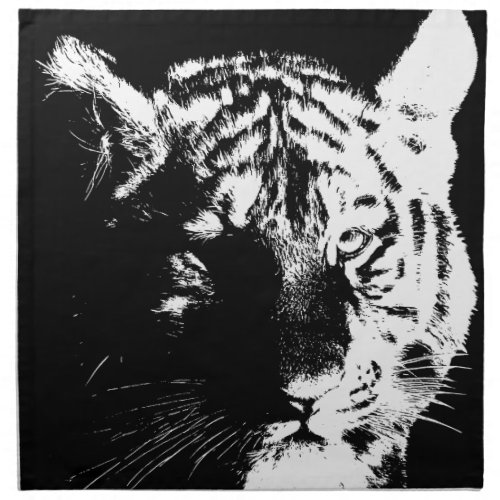 Black  White Pop Art Tiger Cloth Napkin