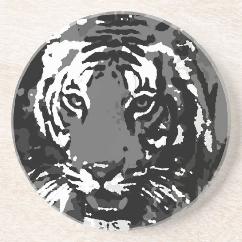 Black White Pop Art Tiger Coaster