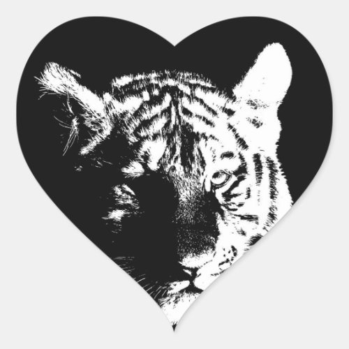 Black  White Pop Art Tiger Heart Sticker