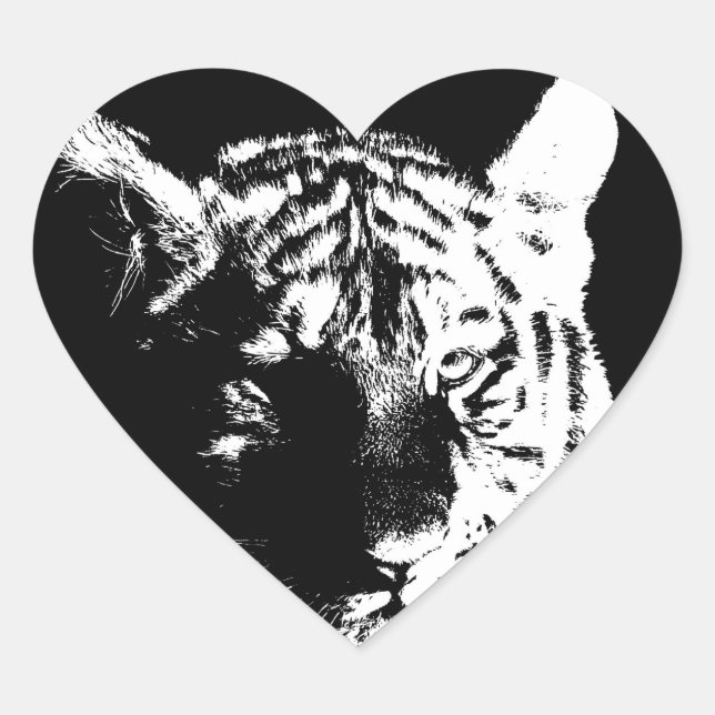 Black & White Pop Art Tiger Heart Sticker (Front)