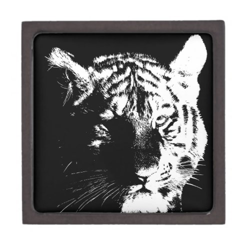 Black  White Pop Art Tiger Jewelry Box