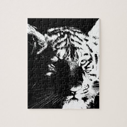 Black  White Pop Art Tiger Jigsaw Puzzle