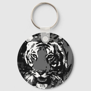Black White Pop Art Tiger Keychain