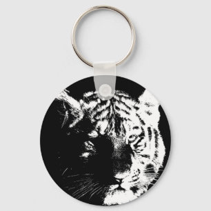 Black & White Pop Art Tiger Keychain