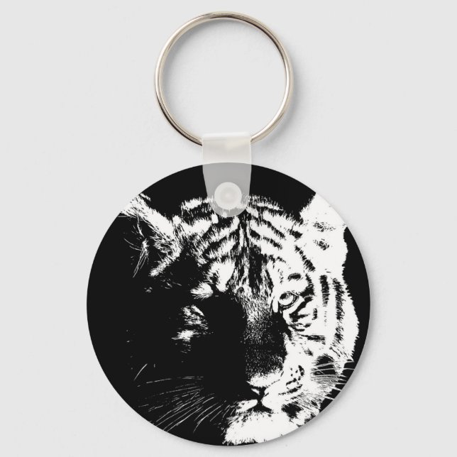 Black & White Pop Art Tiger Keychain (Front)