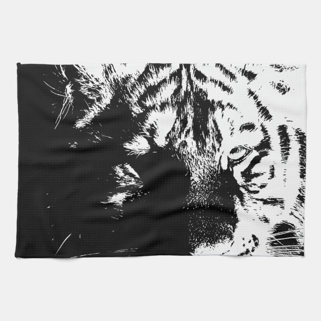 Black & White Pop Art Tiger Kitchen Towel (Horizontal)