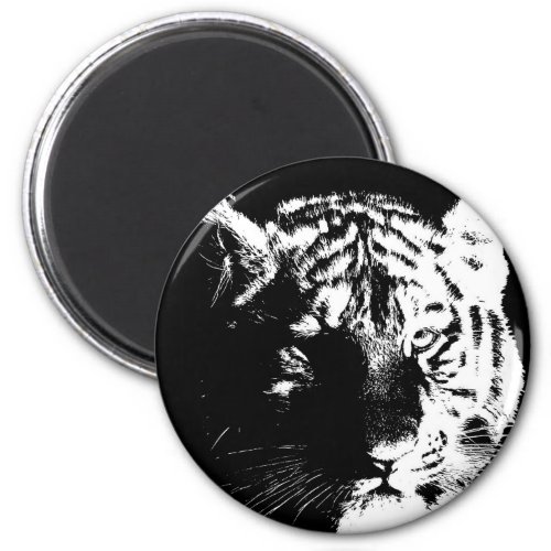 Black  White Pop Art Tiger Magnet