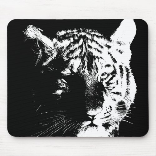 Black  White Pop Art Tiger Mouse Pad
