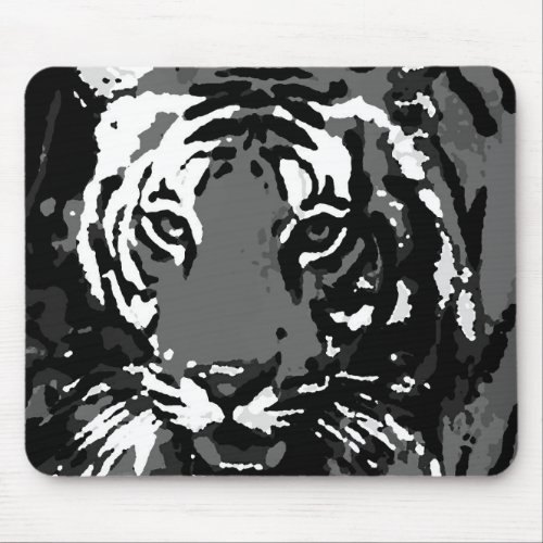 Black White Pop Art Tiger Mouse Pad