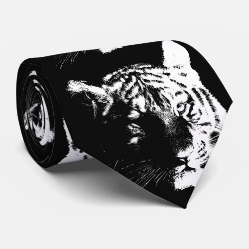 Black  White Pop Art Tiger Neck Tie