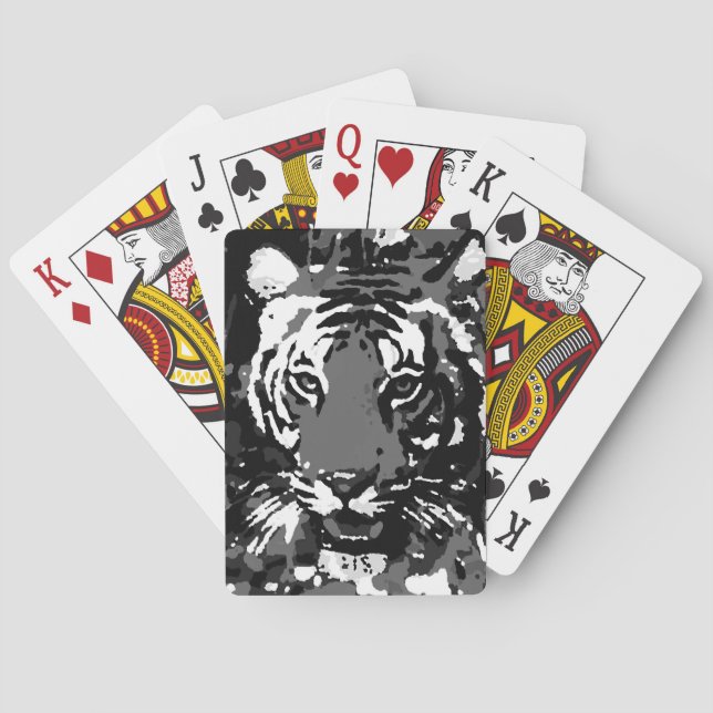 Black White Pop Art Tiger Poker Cards (Back)
