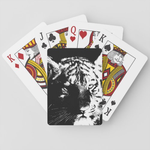 Black  White Pop Art Tiger Poker Cards