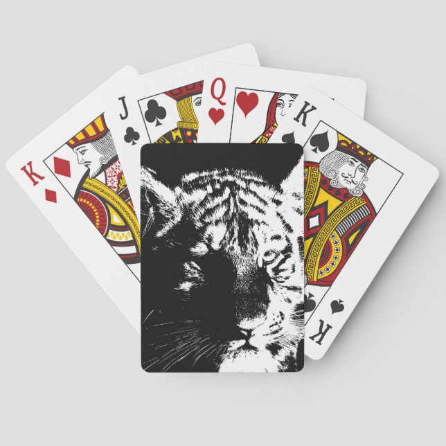 Black & White Pop Art Tiger Poker Cards (Back)