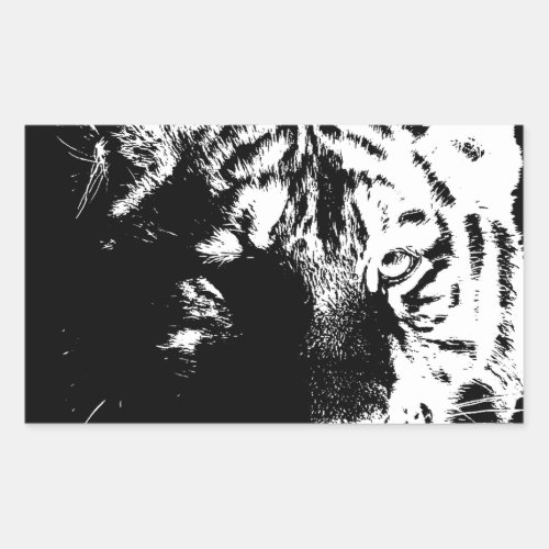 Black  White Pop Art Tiger Rectangular Sticker