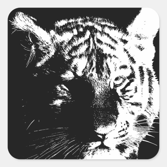 Black & White Pop Art Tiger Square Sticker (Front)