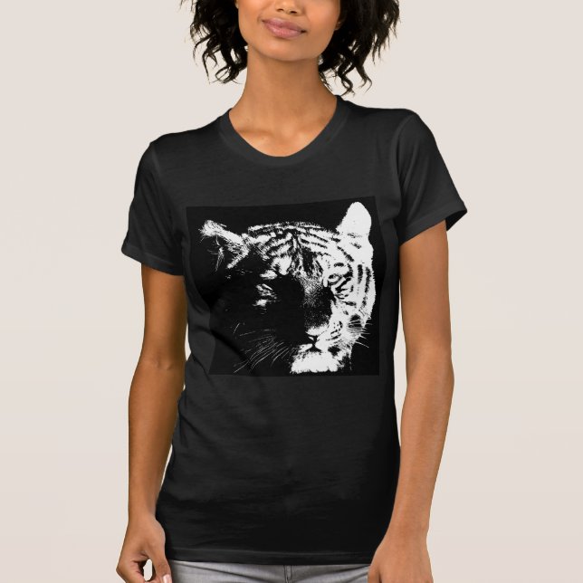 Black & White Pop Art Tiger T-Shirt (Front)