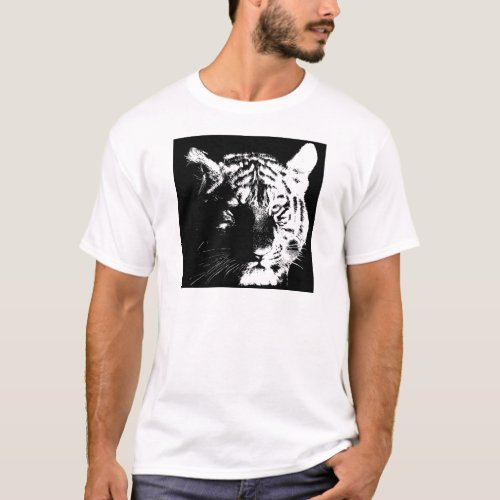 Black  White Pop Art Tiger T_Shirt