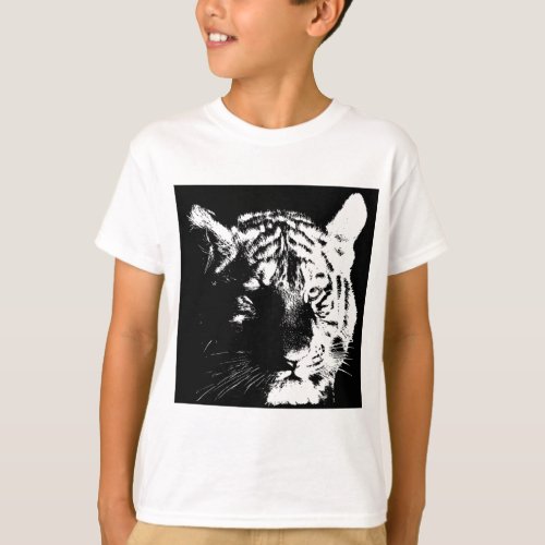 Black  White Pop Art Tiger T_Shirt