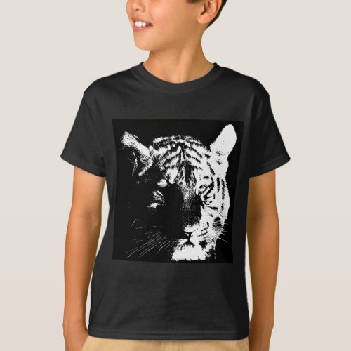 Black  White Pop Art Tiger T_Shirt