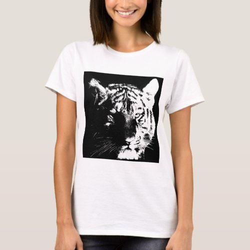 Black  White Pop Art Tiger T_Shirt