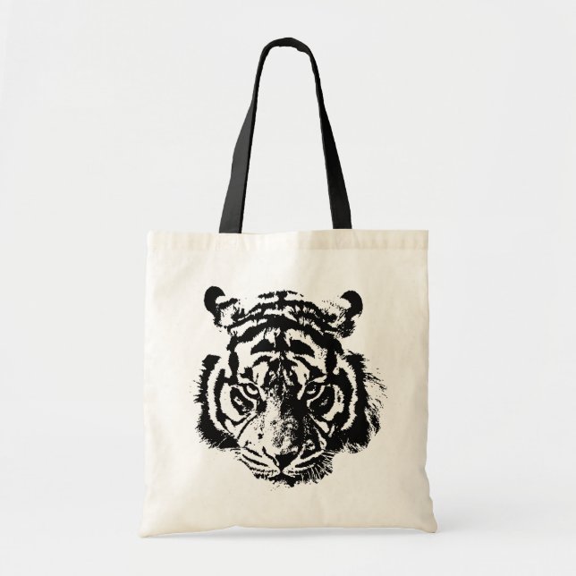 Black & White Pop Art Tiger Tote Bag (Front)