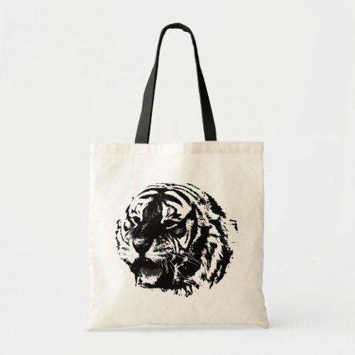Black  White Pop Art Tiger Tote Bag