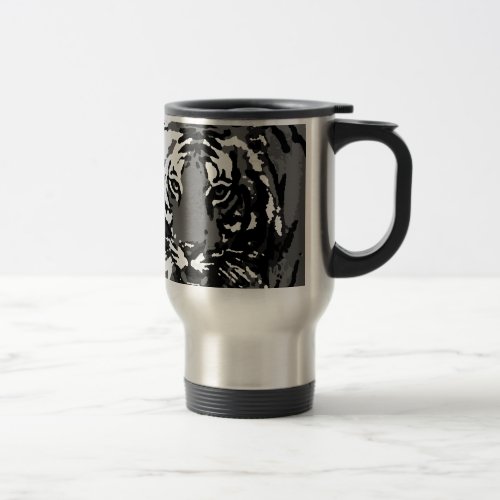 Black White Pop Art Tiger Travel Mug