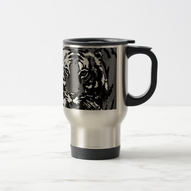 Black White Pop Art Tiger Travel Mug (Right)